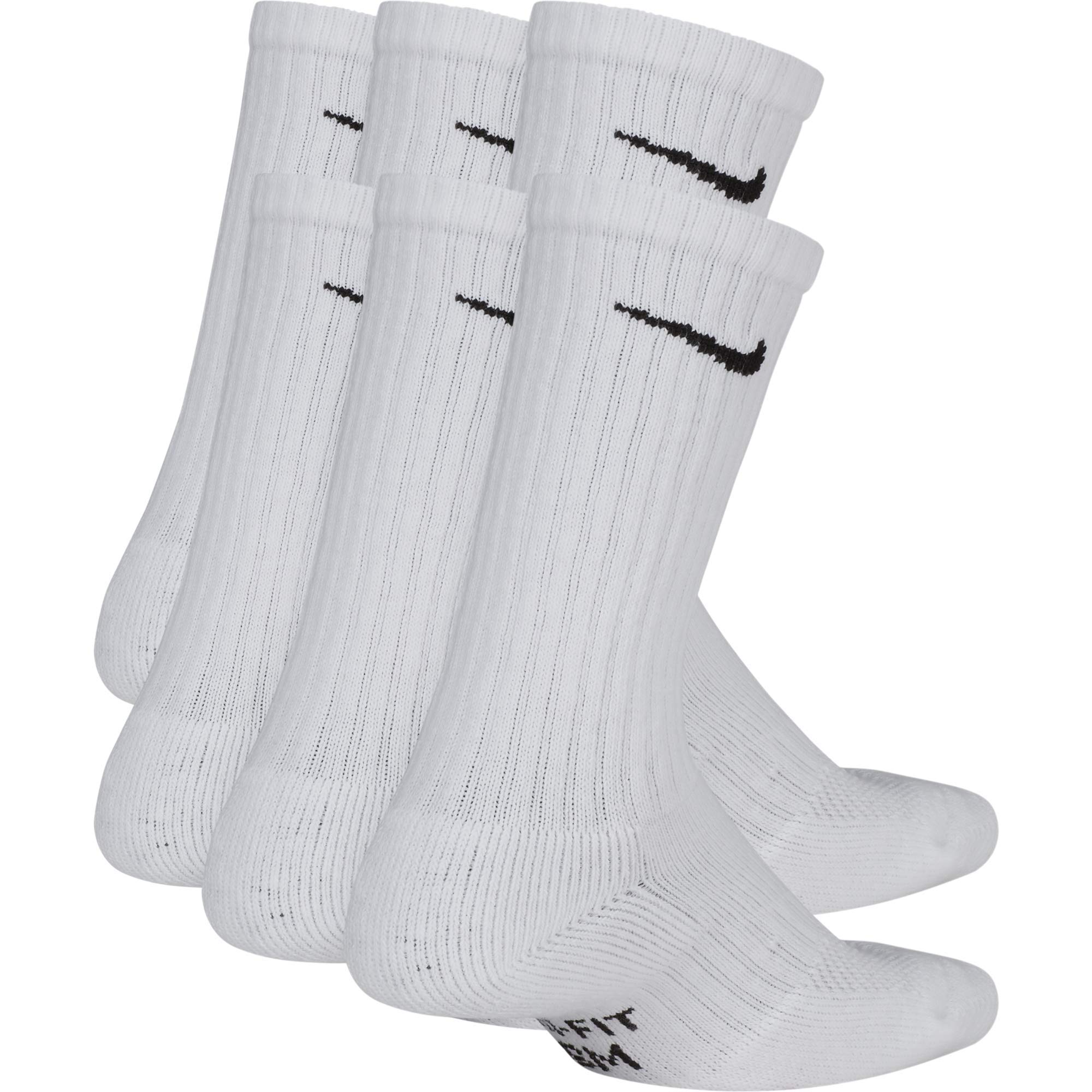 Nike Kids' Everyday Cushion Crew Socks (6 Pairs), White/Black, Small
