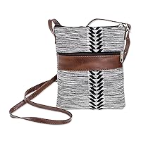 NOVICA Handmade Leather Accent Cotton Sling Black White from Guatemala Shoulder Patterned Woven Travel Friendly 'Comalapa Heather'
