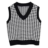 MMOOVV Women's Sleeveless Sweater Vest Fashion V-Neck Collision Color No Sleeve Jumper Pullover Casual Cozy Sweater Vest