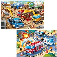 Jumbo Floor Puzzle for Kids Construction Site Fire Rescue Jigsaw Large Puzzles 48 Piece Ages 3-6 for Toddler Children Learning Preschool Educational Intellectual Development Toys 4-8 Years Old Gift