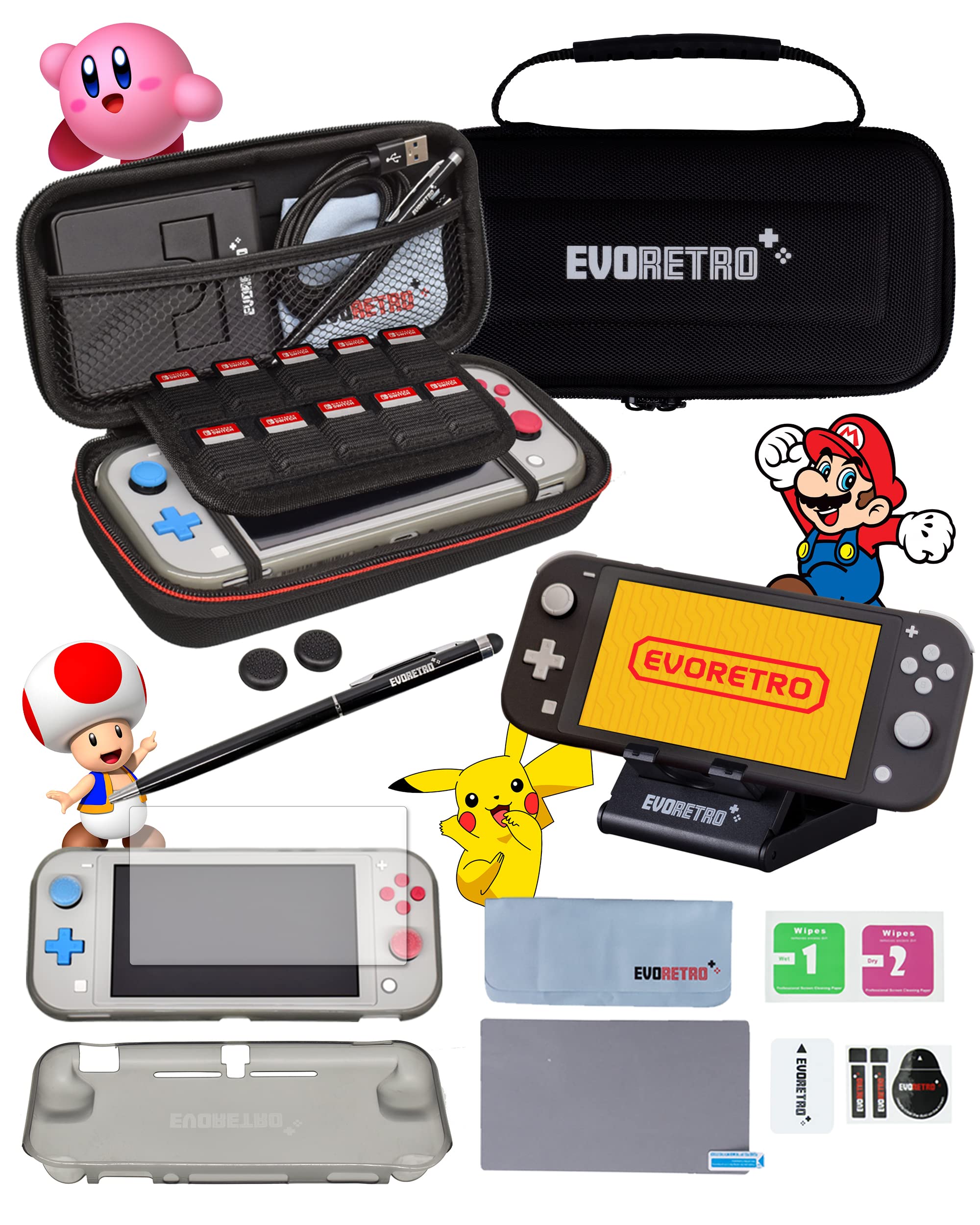 Switch lite case accessories Bundle with Nintendo switch lite case, Nintendo Switch accessories, for switch lite games! Complete Bundle (Black) by EVORETRO