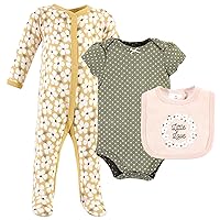Hudson Baby Unisex Baby Cotton Sleep and Play, Bodysuit and Bandana Bib Set, Sage Floral Wreath, 6-9 Months