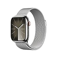 Apple Watch Series 9 [GPS + Cellular 41mm] Smartwatch with Silver Stainless Steel Case with Silver Milanese Loop. Fitness Tracker, ECG Apps, Always-On Retina Display