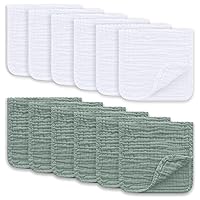 Muslin Burp Cloths Large 100% Cotton Hand Washcloths for Boys & Girls, Baby Essentials Extra Absorbent and Soft Burping Rags for Newborn Registry (White & Green, 12-Pack, 20