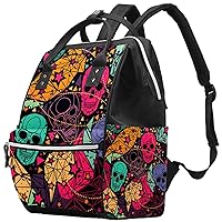 Skull with Colorful Geometric Ornament Diaper Bag Backpack Baby Nappy Changing Bags Multi Function Large Capacity Travel Bag