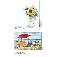 Ginkko Paint by Numbers for Adults Kids Beginners with Wooden Frame Easy Acrylic on Canvas 9x12 inch with Paints and Brushes, Flower(Include Framed 2pc)