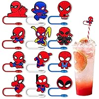 12Pcs Straw Cover Cap for Cup, Reusable Straw Topper for 30&40 Oz Tumbler, Cute Superhero Straw Tip Covers for Cups Accessories (Red)