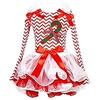 Christmas Dress Candy Stick Red White Chevron L/s Shirt Petal Skirt Set 1-8y