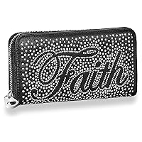 HE Bling Rhinestone Zip Wallet for Women Purse (7359 Black)