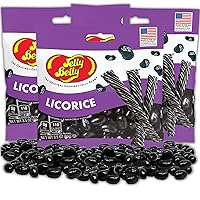 Black Licorice Jelly Beans On the Go Bags, Soft and Chewy Old Fashioned Candies, Vegetarian Friendly Fat Free Candy Summer 2024 Travel Snack, Pack of 3