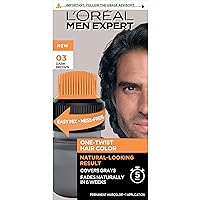 L’Oreal Paris Men Expert One Twist Mess Free Permanent Hair Color, Mens Hair Dye to Cover Grays, Easy Mix Ammonia Free Application, Dark Brown 03, 1 Application Kit