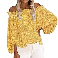 Blouses for Women Business Casual Plus Womens Linen Neck Off Shoulder Long Sleeve Top T Shirt Balloon Sleeve T