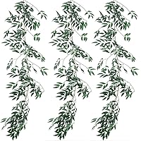 Green Garland, Green Garland 3Pcs Leaf Garland 6.5 Ft Willow Garland Fake Vines Willow Plant Hanging Artificial Vines Greenery Garland for Indoor Wedding Party Wreath Decor, Leaf Garland