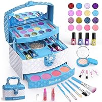 GirlsHome Kids Makeup Kit for Girl 35 Pcs Washable Toddler Makeup Kit, Girl Toys Real Cosmetic Little Girls Makeup Set, Safe & Non-Toxic Frozen Makeup Set for 3-12 Year Old Kids Birthday Gift (Blue)
