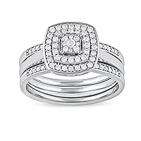 CERTIFIED 10k Gold 3/8Ct TDW Round Diamond Cluster Halo Ring for Women Girls A Love Gift (I-J,I2)