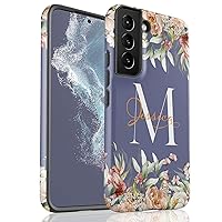 Custom Floral Monogram Initial Name Case, Personalized Case Designed for Samsung Galaxy S24 Plus, S23 Ultra, S22, S21, S20, S10, S10e, S9, S8, Note 20, 10 - v2 Blue