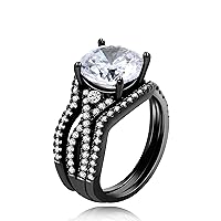 Black Plated Big White CZ Infinity Bridal Rings Set 3pcs Stack Wedding Band Infinity Rings for Women Y1130