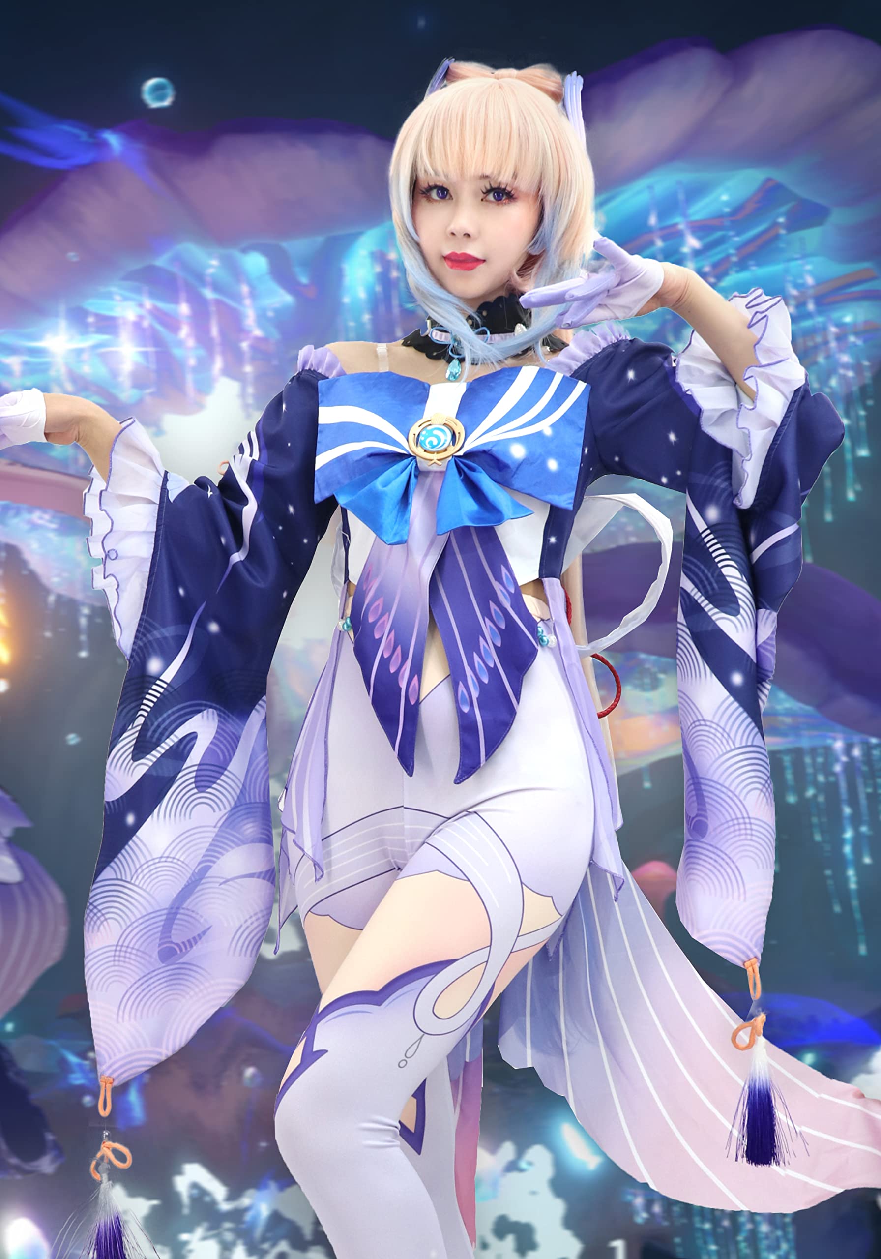 Premium AI Image | Anime character dressed in kimono outfit with a blue and  white kimono generative ai