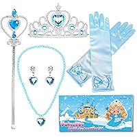 Yosbabe Princess Elsa Dress up Party Accessories Blue Favors 4 Pcs Gifts Set Gloves Tiara Wig and Wand 