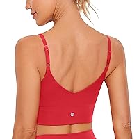 CRZ YOGA Adjustable Longline Sports Bra for Women - V Back Wireless Workout Padded Yoga Bra Cropped Tank Tops Camisole