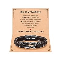Mens Leather Stainless Steel Infinity Knot Bracelets, You Are My Favorite Everything Anniversary Birthday Valentines Day Gifts for Husband Boyfriend Men
