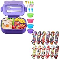 4 Compartment Lunch Container with Cutlery Purple & 12 Pcs Fingerboard Mini Finger Skateboards Toys