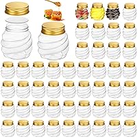 Suclain 50 Pcs 2 oz Honeycomb Plastic Jars with Gold Lids Mini Honey Jars Wide Mouth Canning Jars Small Spice Jars for Party Wedding Favors, Baby Shower DIY Gift Jelly Herb Jams Candy