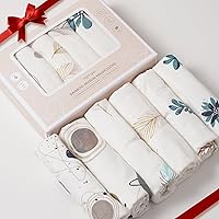 Nightingale Baby Washcloths, Organic Cotton Muslin with Rayon Made from Bamboo - Soft Burp Cloths for Newborn Sensitive Skin - 12x12 Face or Baby Towel - Bath Baby Essentials - 6 Pack (Feathers)