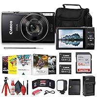 Canon PowerShot IXUS 285 HS 12X Optical Zoom Digital Camera (Black) (1076C001) + NB11L Battery + 64GB Memory Card + Corel Photo Software + Case + Charger + LED Light + Card Reader + More (Renewed)