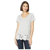 Vince Camuto Womens Lace Border Embellished T-Shirt