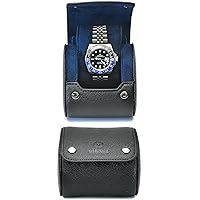 Black Leather Watch Travel Case for Men - Watch Roll Travel Case - Storage Organizer and Display - Mirage Watch Roll Cases