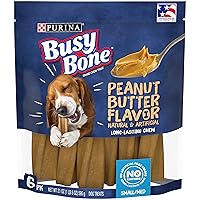Bone Made in USA Facilities, Long Lasting Small/Medium Breed Adult Dog Chews, Peanut Butter Flavor -6 ct. Pouches(Pack of 1)