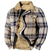 Mans Warm Sherpa Lined Coat Full Zip Fleece Plaid Flannel Shirt Jacket Thick Lapel Coat Oversized Mens Winter Coats