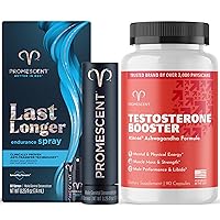 Promescent Delay Spray for Him (7.4ml) + Testosterone Booster for Men Supplement with Tongkat Ali (LongJack), KSM-66 Ashwagandha, Horny Goat Weed, Energy, Stamina