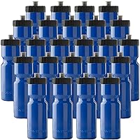 50 Strong Bulk Water Bottles | 24 Pack Sports Bottle | 22 oz. BPA-Free Easy Open with Pull Top Cap | Made in USA | Reusable Plastic Water Bottles for Adults & Kids | Top Rack Dishwasher Safe