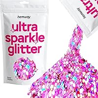 Hemway Premium Ultra Sparkle Glitter Multi Purpose Metallic Flake for Arts Crafts Nails Cosmetics Resin Festival Face Hair - Pink Holographic - Super Chunky (1/8