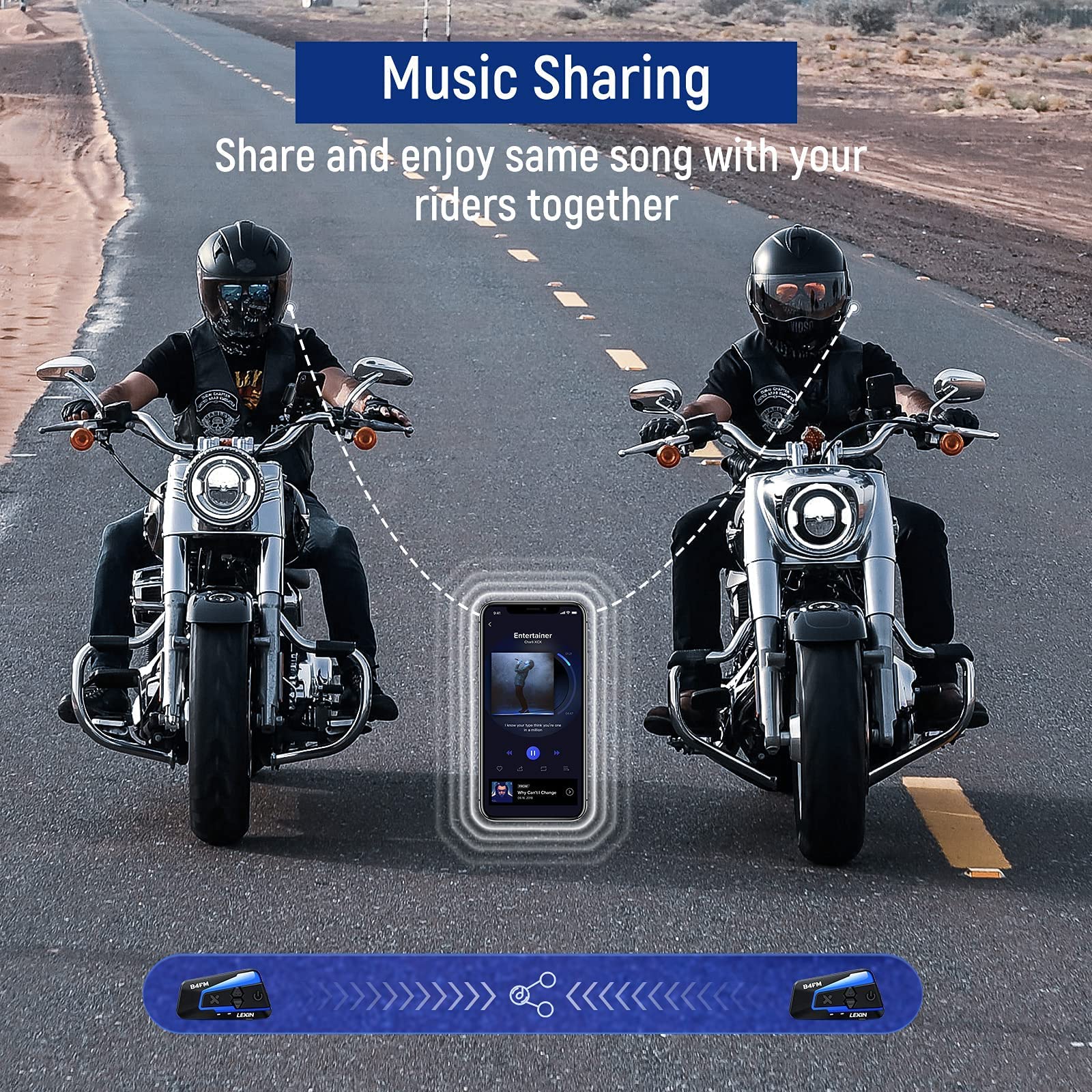 LEXIN 2pcs B4FM 10 Riders Motorcycle Bluetooth Headset with Music Sharing, Helmet Bluetooth Intercom with Noise Cancellation/FM Radio, Universal Communication Systems for Snowmobile/ATV/Dirt Bike