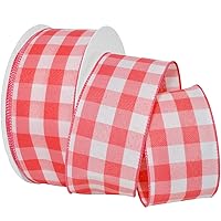 Morex Gingham Style Ribbon, Wired Taffeta, 2-1/2 inch by 50 Yards, Coral Passion