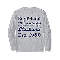 Boyfriend Fiance Husband Shirt Est 1980 Wedding Anniversary Long Sleeve T-Shirt