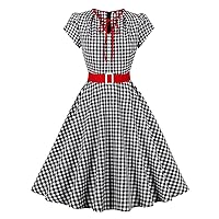 Wellwits Women's Keyhole Bow Tie Front 1940s Vintage Collared Cocktail Dress