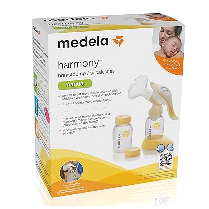 Medela, Harmony Breast Pump, Manual Breast Pump, Portable Pump, 2-Phase Expression Technology, Ergonomic Swivel Handle, Easy to Control Vaccuum, Designed for Occasional Use