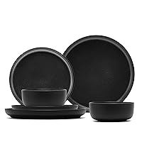 6 Piece Black Dish Set, Service for 2, Black Plates and Bowls Sets, 2-Piece 6 Inch Bowls; 2 Set of 8 Inch Large Round Plates; 2 of 10 Inch Flat Plates, for Kitchen Set