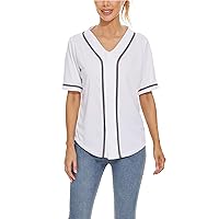 Mowbeat Womens Baseball Jersey Button Down T-shirts Short Sleeve V-Neck Crop Top Blouse Softball Button Up Jersey