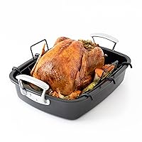 Chef Pomodoro Deluxe Large Carbon Steel Roasting Pan with U-Rack, 18.5 x 14.5-Inch, Extra-Large, Grey – The Ultimate Solution for Flawless Roasts, BBQs, and Oven-to-Table Entertaining