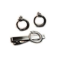 Ouroboros Serpent Snake Eating Tail Renew Egyptian Cycle TIE BAR CLIP CUFFLINKS SET