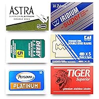Astra-KAI-Persọnna-Wizamet-Tiger Double Edge Razor Blades Sampler (40 blades, 6 different brands)