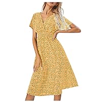 Summer Dresses for Women 2024 Short Sleeve Floral Dress Casual V Neck Tiered Flowy Long Maxi Sun Dress