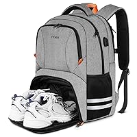 Ytonet Gym Backpack For Men Women, Backpack for Men Backpack with Shoe Compartment, Water Resistant Workout College Travel Backpack with USB Port Fit 15.6 Inch Laptop, Sports, Camping, Hiking, Grey