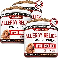 STRELLALAB Dog Allergy Relief 3 Packs (360 Chews) - Dog Itchy Skin Treatment + Omega 3 & Pumpkin, Dog Allergy Chews & Anti Itch Support Supplement, Dogs Itching & Licking Treats, Dog Itch Relief Chew