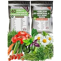 Most Needed Vegetable, Culinary and Medicinal Herb Seeds - Heirloom, Non-GMO and USA Grown - 65 Individual Packets with Seeds for Planting Outdoor, Indoor and Hydroponic